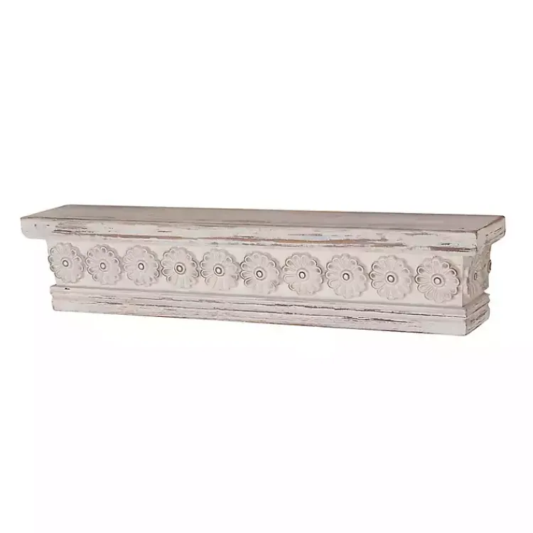 Kirklands Home Ornate Farmhouse Wooden Wall Shelf, 28 in. White