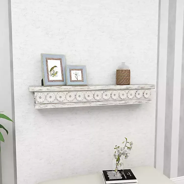 Kirklands Home Ornate Farmhouse Wooden Wall Shelf, 36 in. Outlet