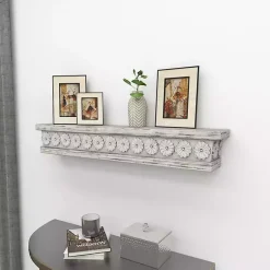 Kirklands Home Ornate Farmhouse Wooden Wall Shelf, 36 in. Outlet