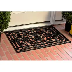 Kirklands Home Ornate Penelope Durable Rubber Doormat, 30x18 in. Black Outlet
