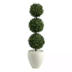 Trees & Topiaries>Kirklands Home Outdoor Ball Boxwood Topiary in White Planter
