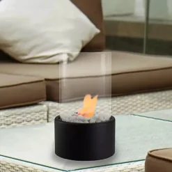 Kirklands Home Outdoor Tabletop Fireplace on Base Black