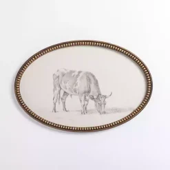 Kirklands Home Oval Cow Sketch Beaded Framed Art Print Sale