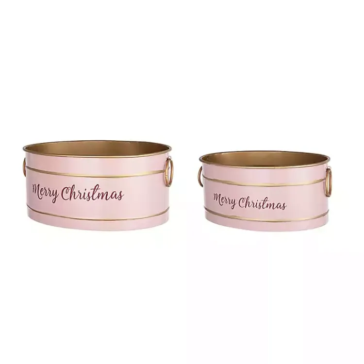 Christmas Decorations>Kirklands Home Oval Iron Merry Christmas Baskets, Set of 2 Pink