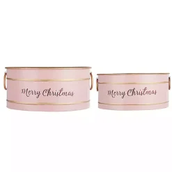 Christmas Decorations>Kirklands Home Oval Iron Merry Christmas Baskets, Set of 2 Pink