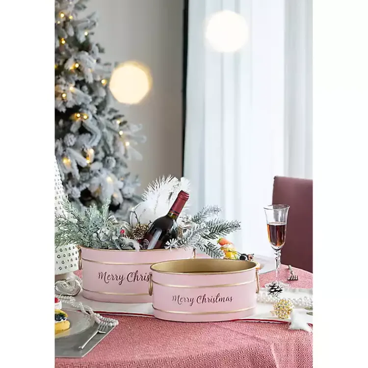 Christmas Decorations>Kirklands Home Oval Iron Merry Christmas Baskets, Set of 2 Pink