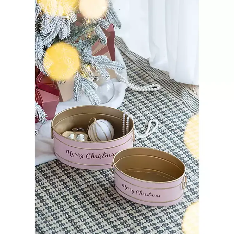 Christmas Decorations>Kirklands Home Oval Iron Merry Christmas Baskets, Set of 2 Pink