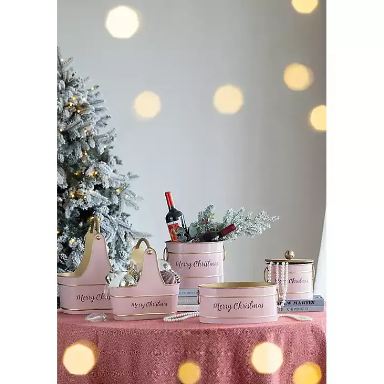 Christmas Decorations>Kirklands Home Oval Iron Merry Christmas Baskets, Set of 2 Pink