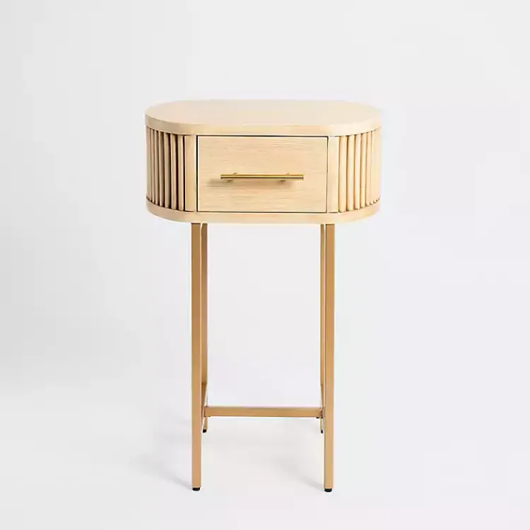Kirklands Home Oval Ribbed Single Drawer Accent Table Tan Discount