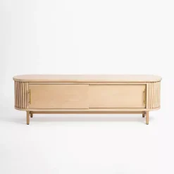 Kirklands Home Oval Ribbed Sliding Doors Coffee Table Tan Sale