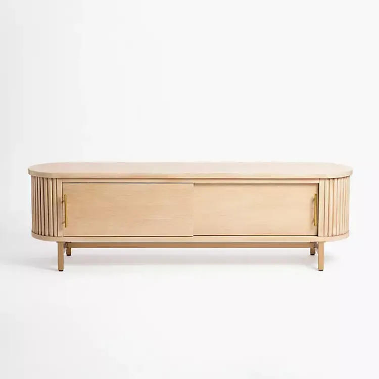 Kirklands Home Oval Ribbed Sliding Doors Coffee Table Tan Sale