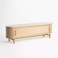 Kirklands Home Oval Ribbed Sliding Doors Coffee Table Tan Sale