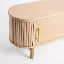 Kirklands Home Oval Ribbed Sliding Doors Coffee Table Tan Sale
