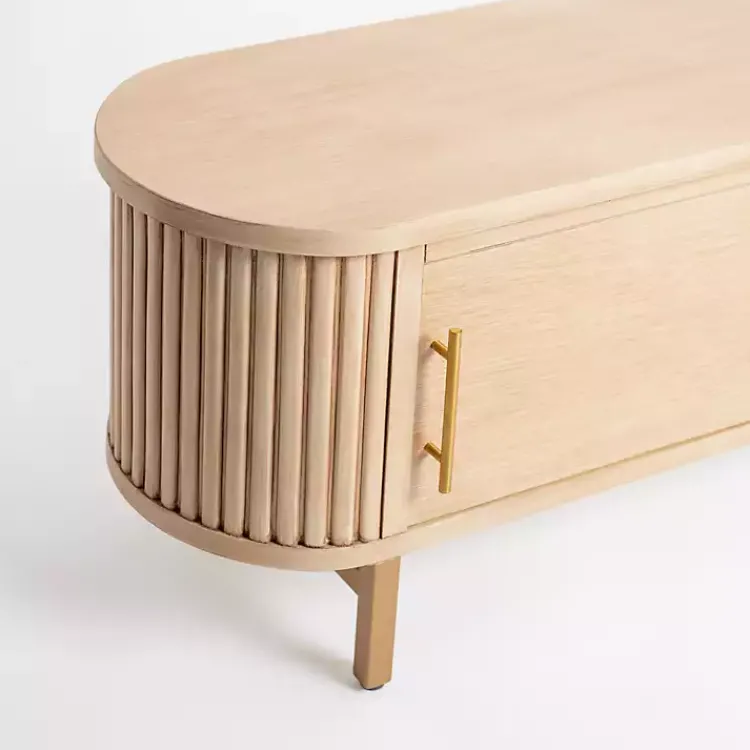 Kirklands Home Oval Ribbed Sliding Doors Coffee Table Tan Sale