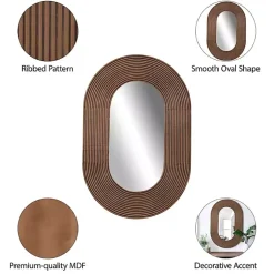 Kirklands Home Oval Walnut Ribbed Wood Wall Mirror Hot