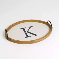 Decorative Trays>Kirklands Home Oval Wood Monogram K Tray White