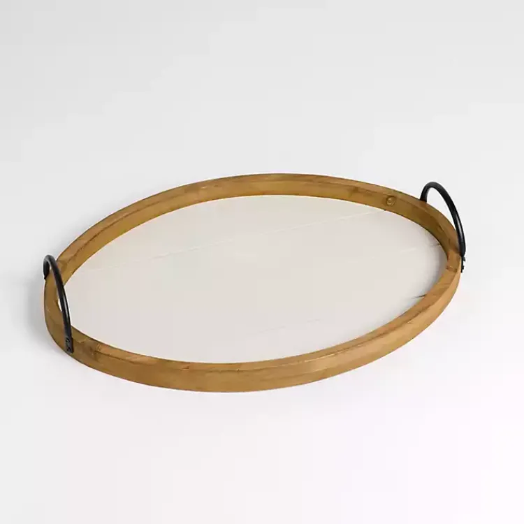 Decorative Trays>Kirklands Home Oval Wood Tray with Handles White