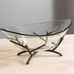 Decorative Bowls & Jars>Kirklands Home Oversized Glass Bowl with Twig Base