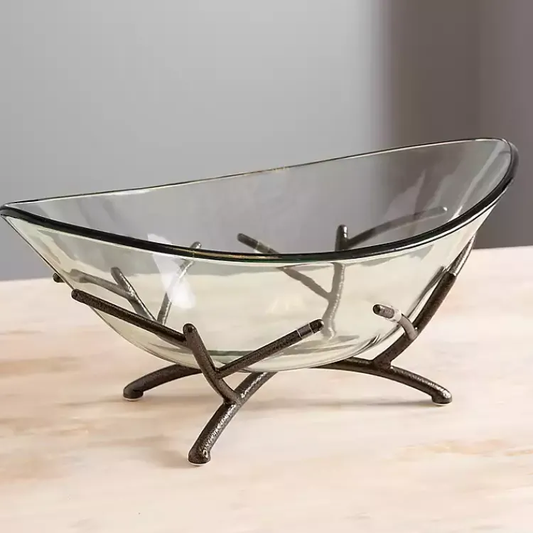 Decorative Bowls & Jars>Kirklands Home Oversized Glass Bowl with Twig Base