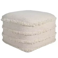 Poufs & Floor Cushions>Kirklands Home Pale Beige Tufted Stripe Cotton Square Pouf Ivory