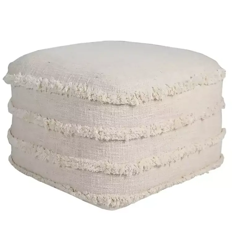 Poufs & Floor Cushions>Kirklands Home Pale Beige Tufted Stripe Cotton Square Pouf Ivory