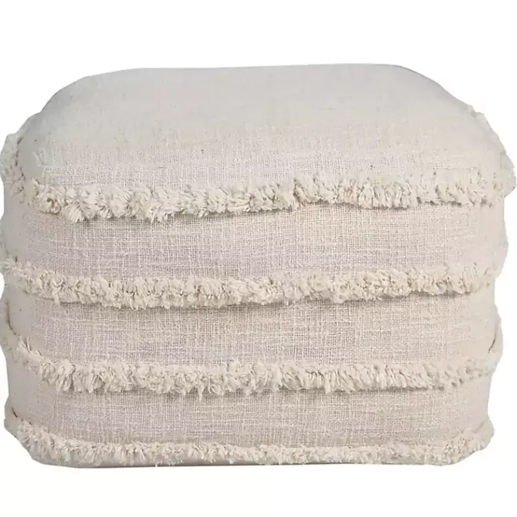 Poufs & Floor Cushions>Kirklands Home Pale Beige Tufted Stripe Cotton Square Pouf Ivory