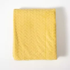 Blankets & Throws>Kirklands Home Pale Heavenly Herringbone Plush Throw Yellow