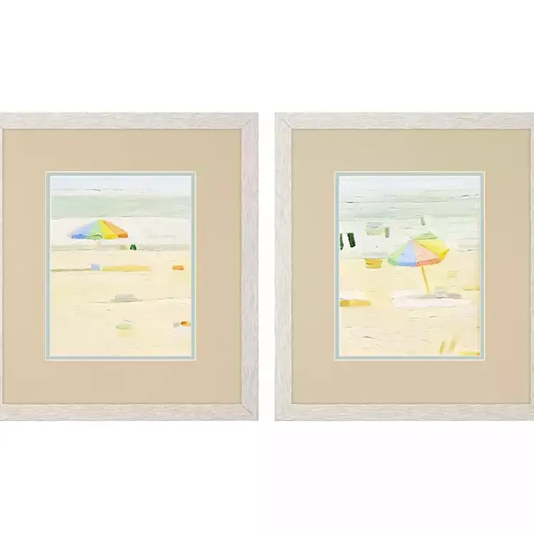 Kirklands Home Pastel Beach Umbrella Framed Art Prints, Set of 2 Tan New