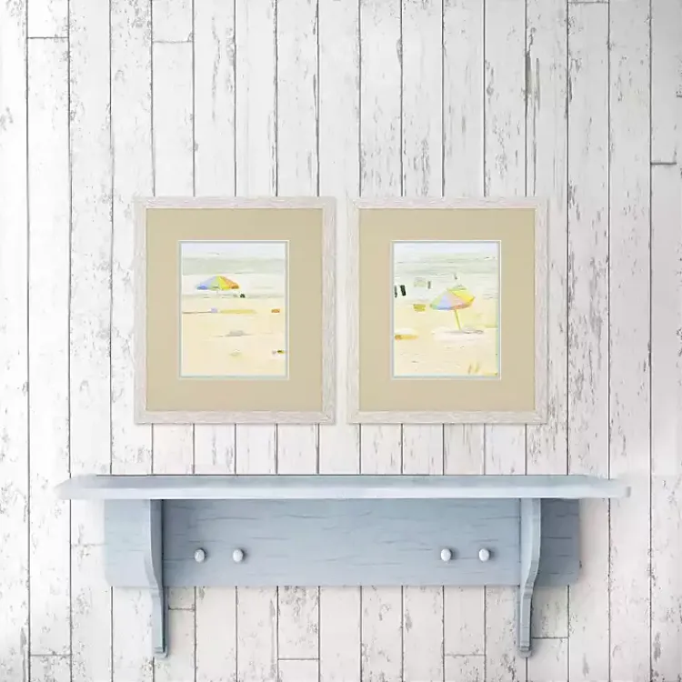 Kirklands Home Pastel Beach Umbrella Framed Art Prints, Set of 2 Tan New