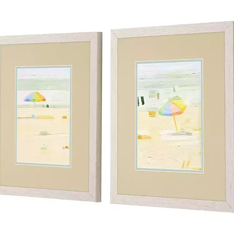 Kirklands Home Pastel Beach Umbrella Framed Art Prints, Set of 2 Tan New