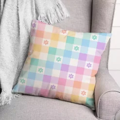 Easter Decorations>Kirklands Home Pastel Checkered Floral Outdoor Pillow Multi