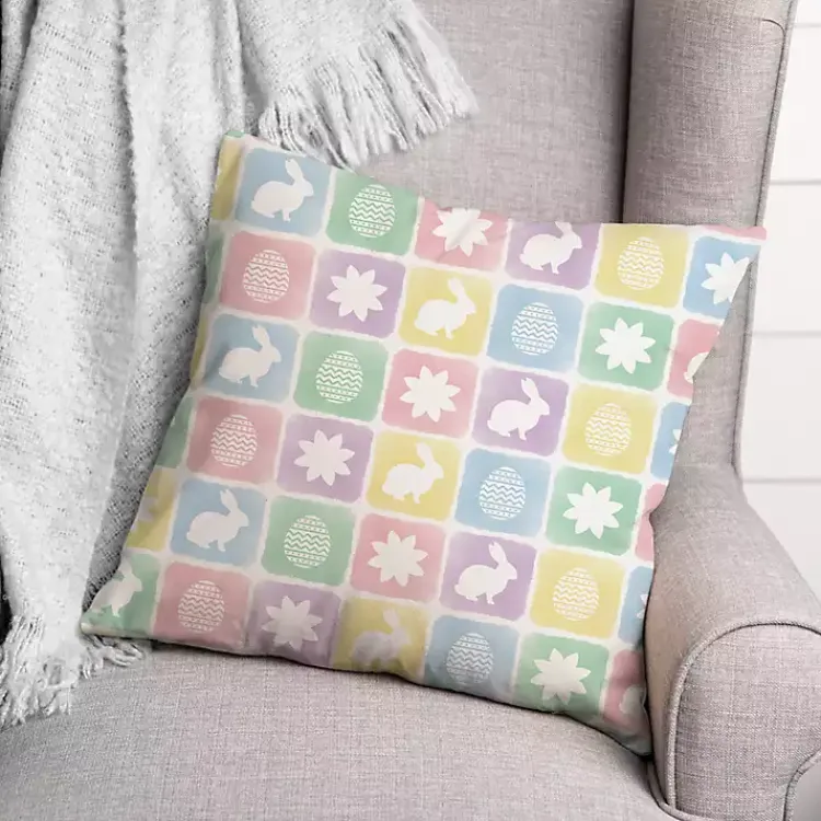 Easter Decorations>Kirklands Home Pastel Easter Bunny Grid Outdoor Pillow Multi