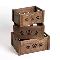 Baskets & Boxes>Kirklands Home Paw Print Cutout Wooden Crates, Set of 3 Brown