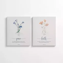 Kirklands Home Peace and Faith Floral Canvas Art Prints, Set of 2 New