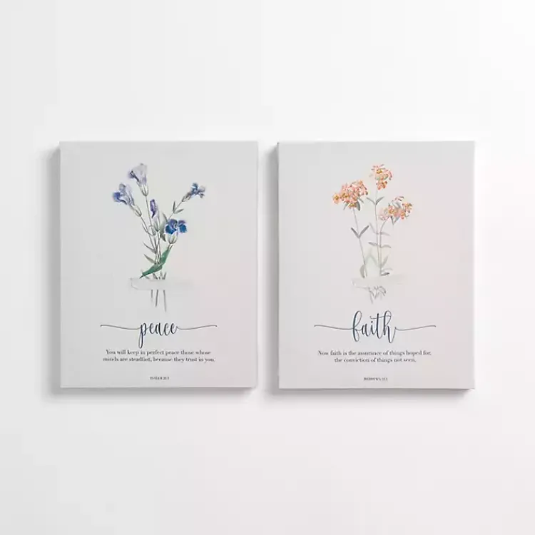 Kirklands Home Peace and Faith Floral Canvas Art Prints, Set of 2 New