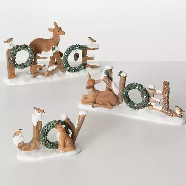 Christmas Decorations>Kirklands Home Peace, Noel, and Joy Woodland Statues, Set of 3
