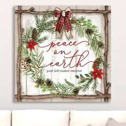 Christmas Art & Wall Decor>Kirklands Home Peace On Earth Wreath Canvas Art Print