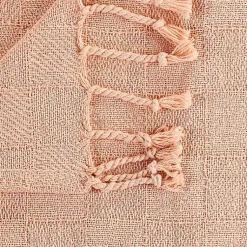 Blankets & Throws>Kirklands Home Peach Checkered Weave Fringe Throw Pink
