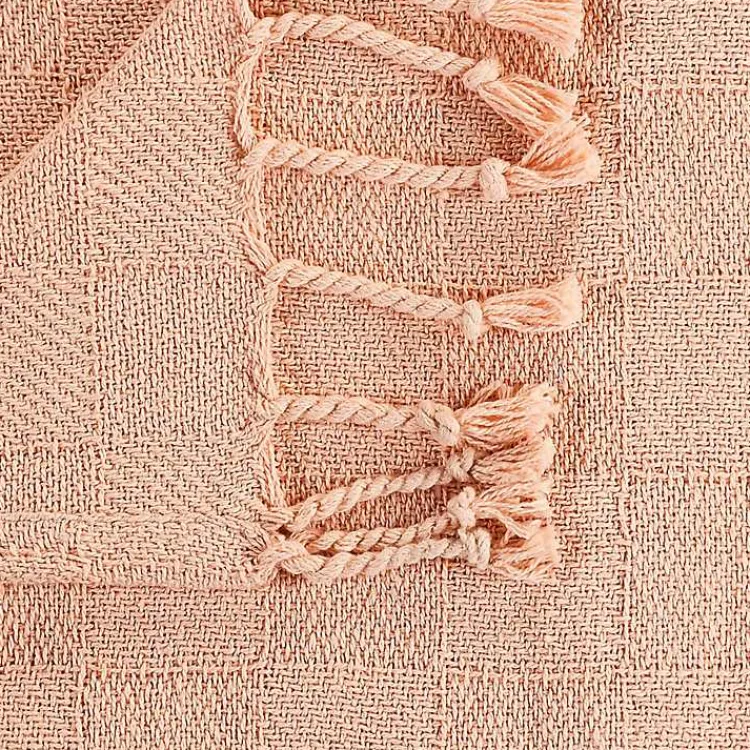 Blankets & Throws>Kirklands Home Peach Checkered Weave Fringe Throw Pink