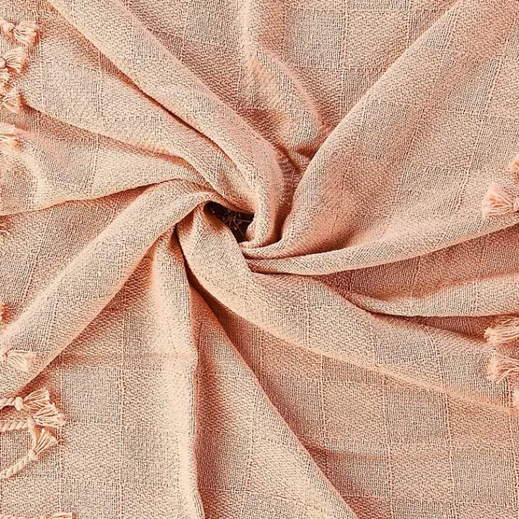 Blankets & Throws>Kirklands Home Peach Checkered Weave Fringe Throw Pink