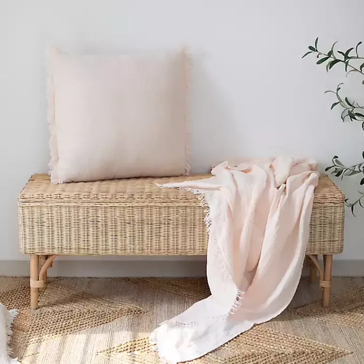 Blankets & Throws>Kirklands Home Peach Crinkled Cotton Fringe Throw Pink