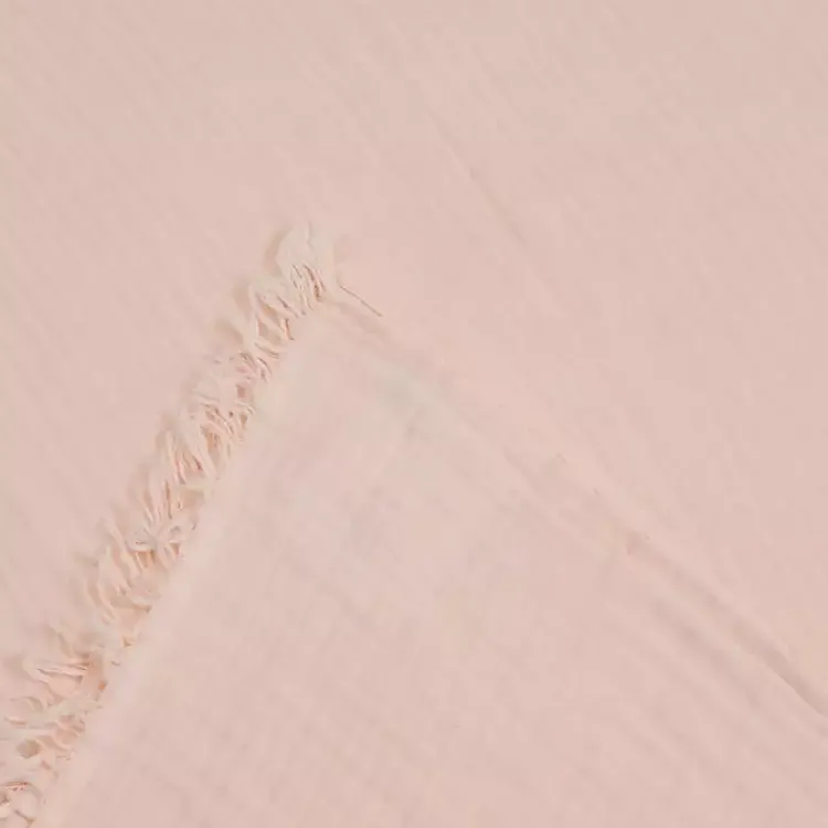 Blankets & Throws>Kirklands Home Peach Crinkled Cotton Fringe Throw Pink