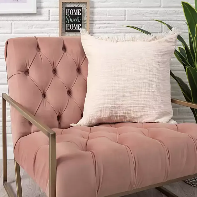 Pillows>Kirklands Home Peach Gauze Organic Fringe Throw Pillow Pink
