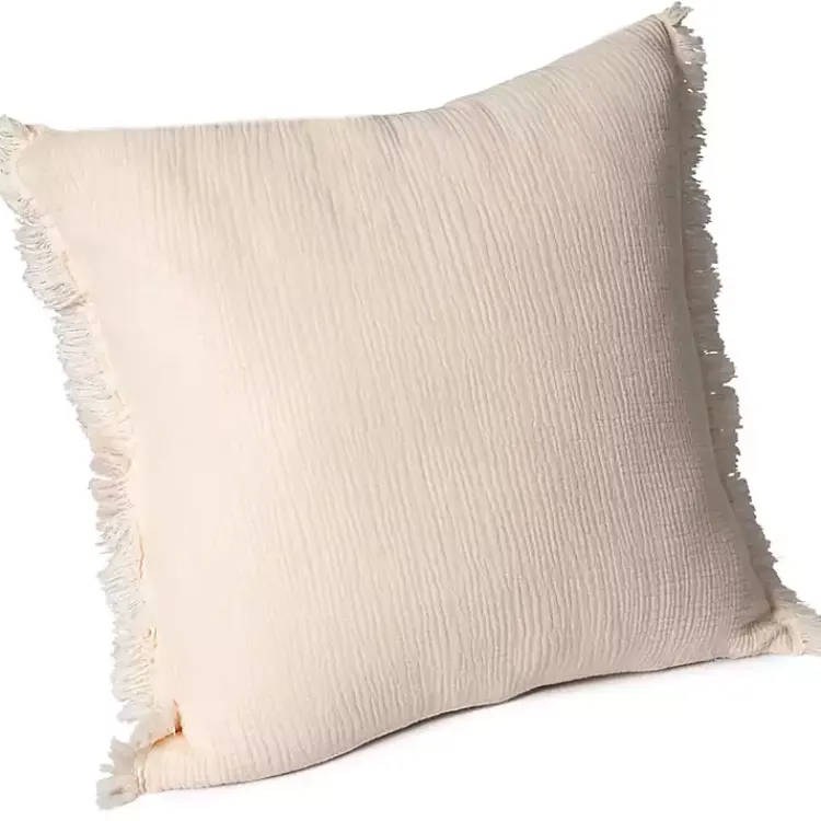 Pillows>Kirklands Home Peach Gauze Organic Fringe Throw Pillow Pink