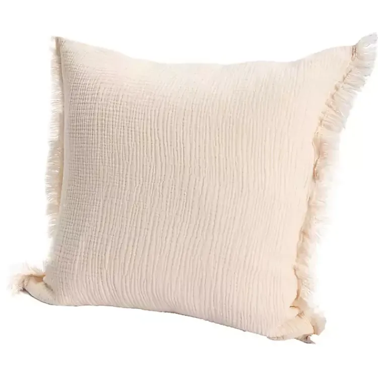Pillows>Kirklands Home Peach Gauze Organic Fringe Throw Pillow Pink