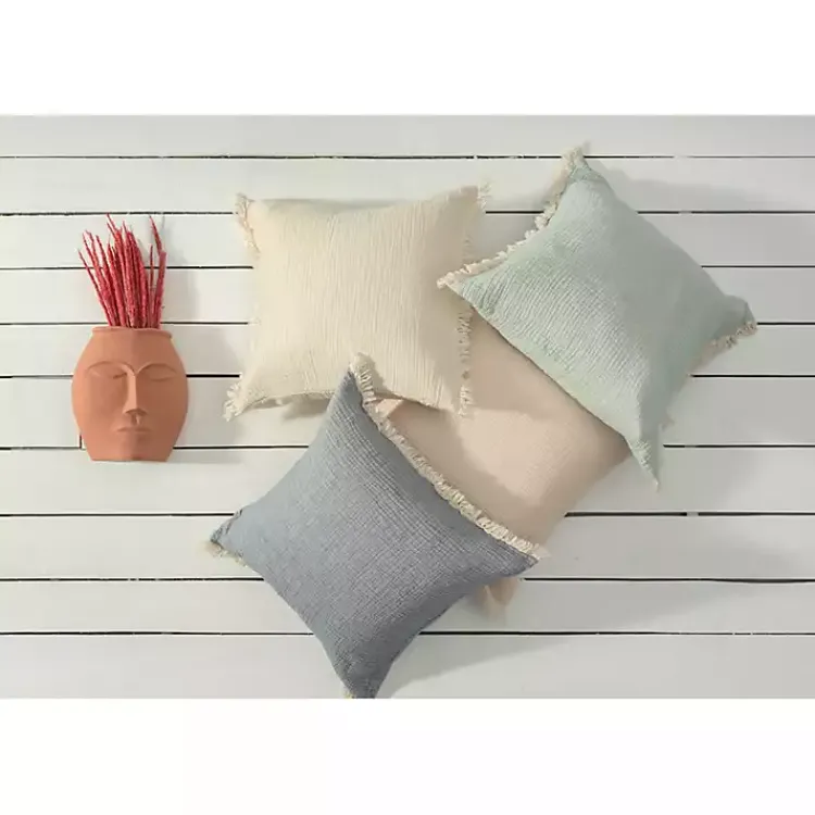 Pillows>Kirklands Home Peach Gauze Organic Fringe Throw Pillow Pink