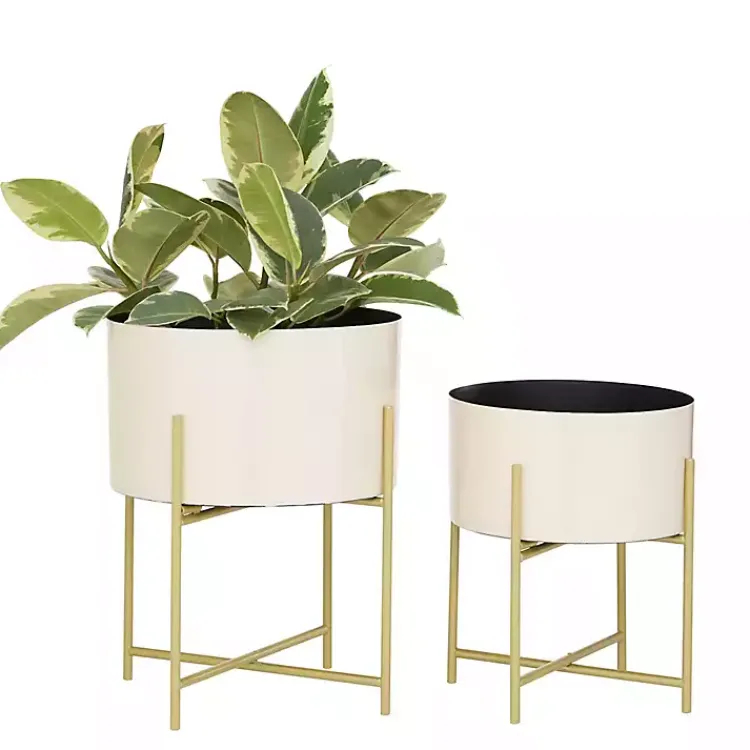 Kirklands Home Peach Iron X-Base Planters, Set of 2
