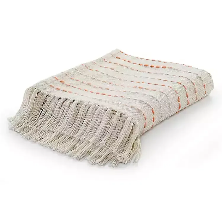 Blankets & Throws>Kirklands Home Peach Shimmer Stripe Woven Throw