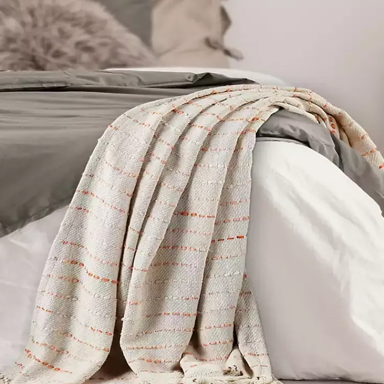 Blankets & Throws>Kirklands Home Peach Shimmer Stripe Woven Throw