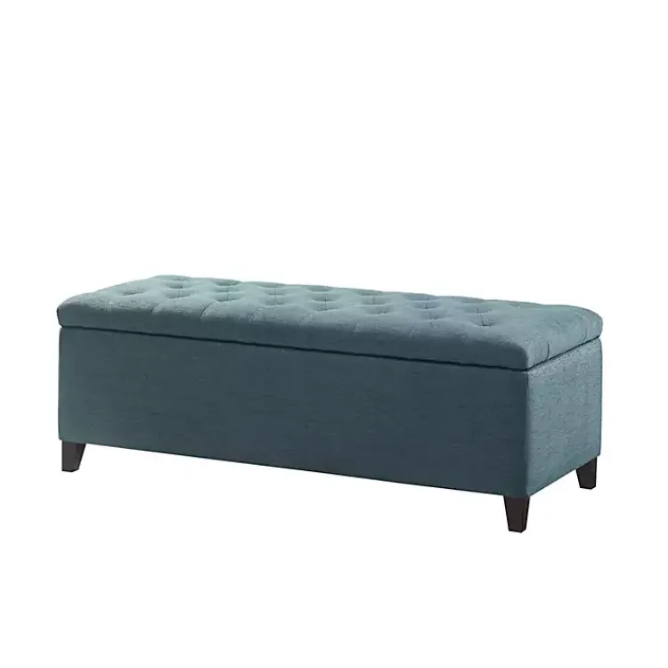 Kirklands Home Peacock Button Tufted Storage Bench Blue Online